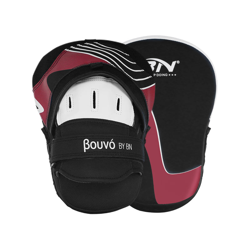 BN Boxing Pads Curved Focus Mitts, Maya Hide Leather Kara Hook and jab Training Pads, Adjustable Strap Ventilated, MMA Muay Thai Kickboxing Coaching Martial Arts Punching Hand Target Strike Shield