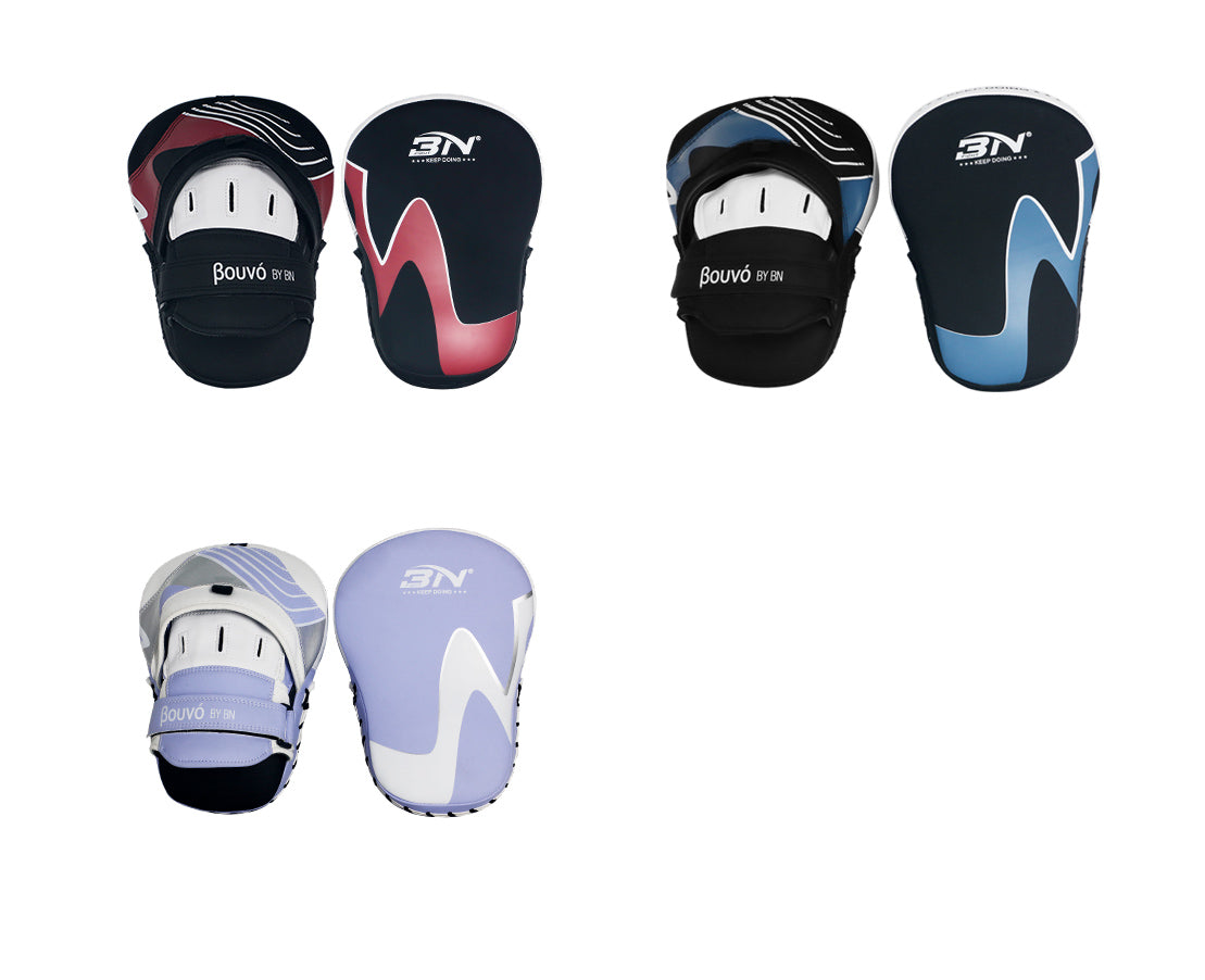 BN Boxing Pads Curved Focus Mitts, Maya Hide Leather Kara Hook and jab Training Pads, Adjustable Strap Ventilated, MMA Muay Thai Kickboxing Coaching Martial Arts Punching Hand Target Strike Shield