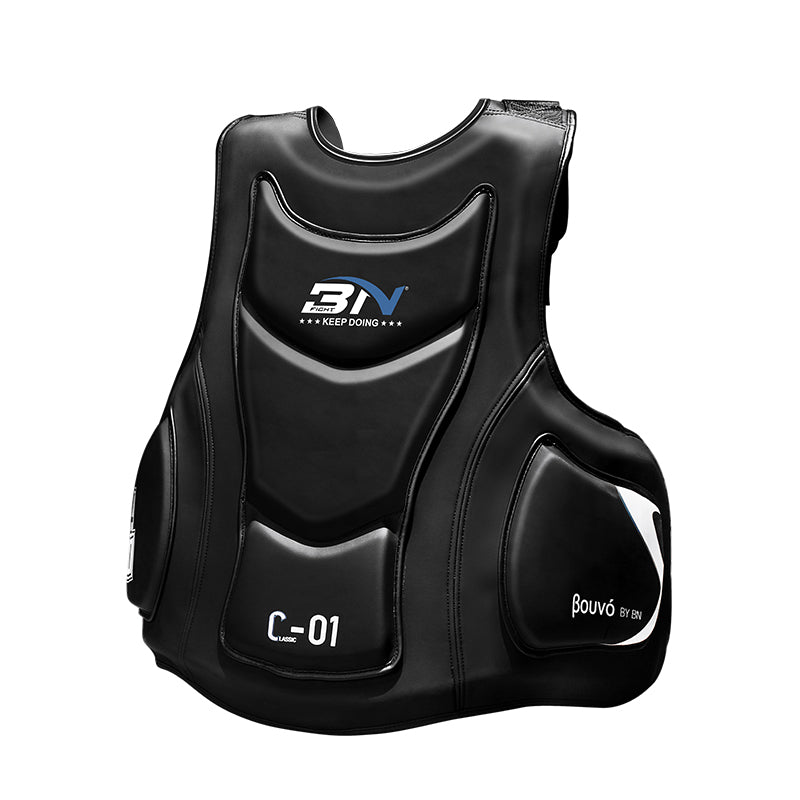 BN Boxing Body Protector Reversible, Kickboxing MMA Muay Thai Chest Guard, Sparring Training Heavy Punching, Adjustable Shield, Martial Arts Upper Belly Protection Pad, Taekwondo TKD Vest