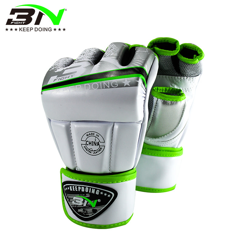 BN MMA Gloves Sparring Grappling, Hybrid Open Palm Martial Arts Mitts Men Women, Maya Hide Leather Wrist Support, Cage Fighting Combat Sports Boxing Glove Training, Muay Thai, Punching Bag Kickboxing