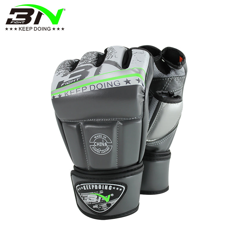 BN MMA Gloves Sparring Grappling, Hybrid Open Palm Martial Arts Mitts Men Women, Maya Hide Leather Wrist Support, Cage Fighting Combat Sports Boxing Glove Training, Muay Thai, Punching Bag Kickboxing