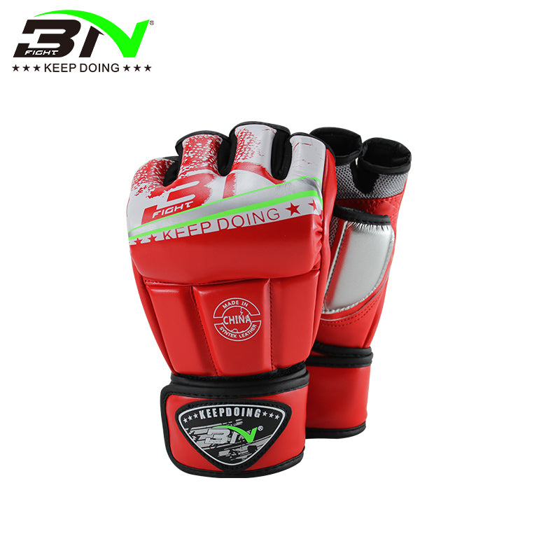 BN MMA Gloves Sparring Grappling, Hybrid Open Palm Martial Arts Mitts Men Women, Maya Hide Leather Wrist Support, Cage Fighting Combat Sports Boxing Glove Training, Muay Thai, Punching Bag Kickboxing